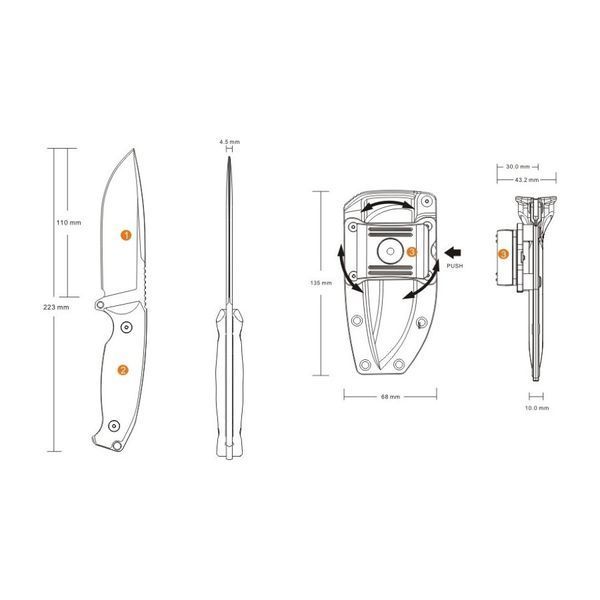 Ніж нескладний Ruike Jager Black, Sandvik&trade; 14C28N Stonewash, G-10/SS, чохол ABS з поясною кліпсою (F118-B) RKE F118-B фото