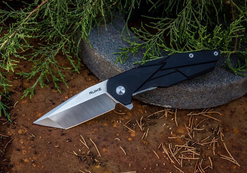 Ніж складаний Ruike Tanto, Sandvik 14C28N сатін, Black G-10/SS, кліпса (P138-B) RKE P138-B фото