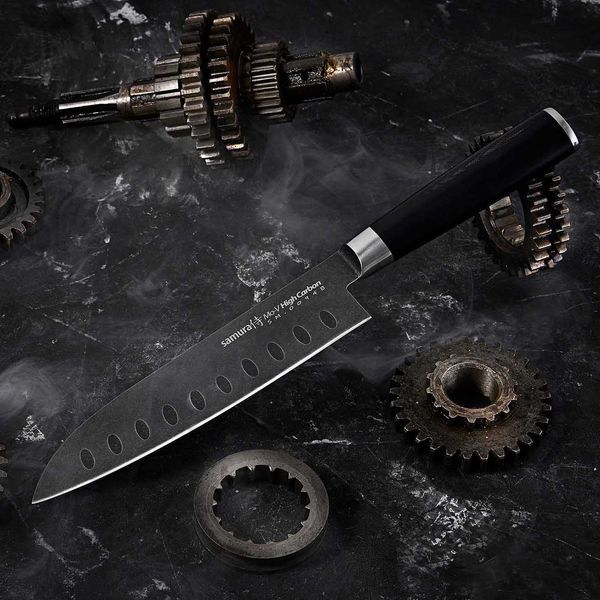 Ніж кухонний Сантоку з жолобчастою лінією леза, 180 мм, Samura "Mo-V Stonewash" (SM-0094B) SM-0094B фото