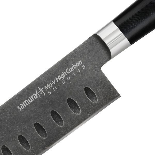 Ніж кухонний Сантоку з жолобчастою лінією леза, 180 мм, Samura "Mo-V Stonewash" (SM-0094B) SM-0094B фото
